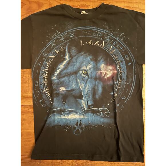 VTG Wolves Native American Dream Catcher Mens Black Graphic T-Shirt Medium - Picture 1 of 8